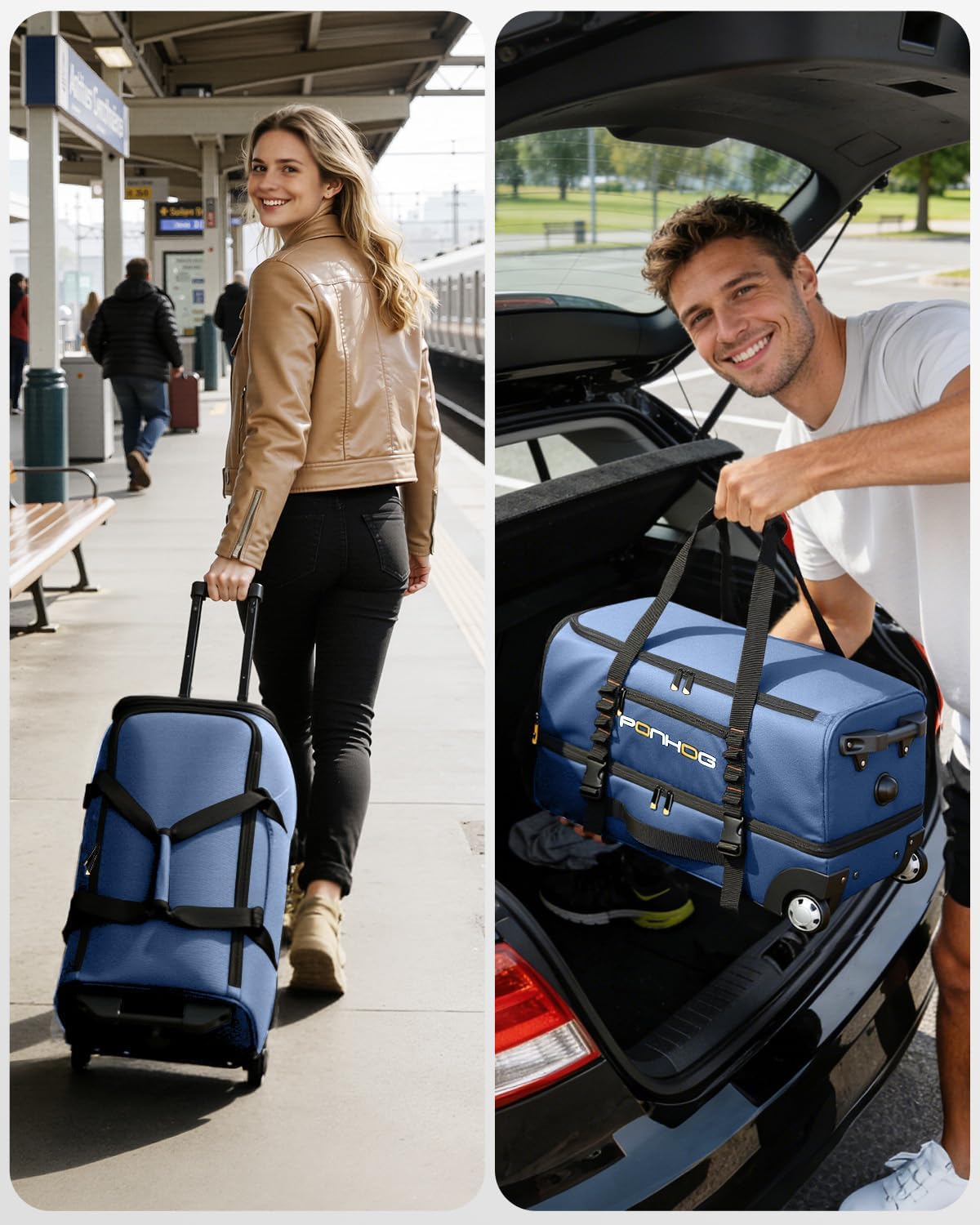 22 Inch Rolling Duffle Bag with Wheels for Men - Water Resistant Wheeled Duffle Bag for Weekend Travel & Overnight Trips, Black