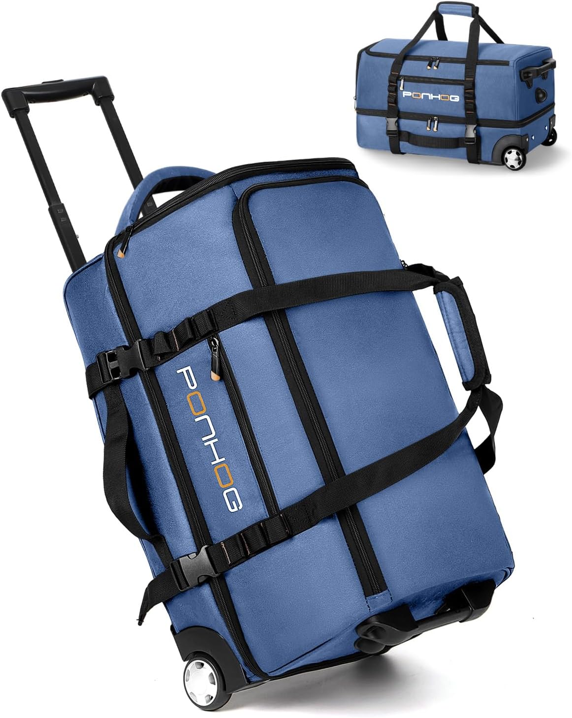 22 Inch Rolling Duffle Bag with Wheels for Men - Water Resistant Wheeled Duffle Bag for Weekend Travel & Overnight Trips, Black