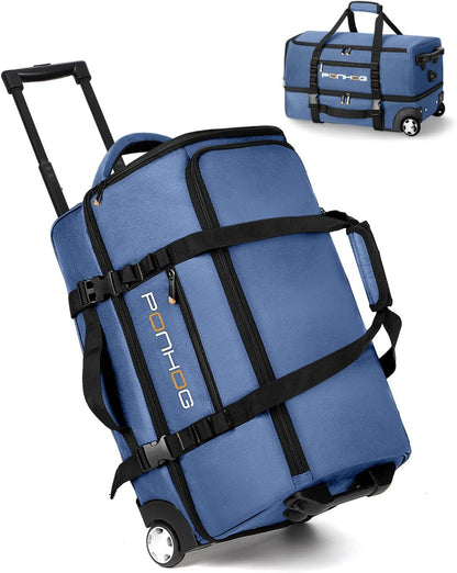 22 Inch Rolling Duffle Bag with Wheels for Men - Water Resistant Wheeled Duffle Bag for Weekend Travel & Overnight Trips, Black