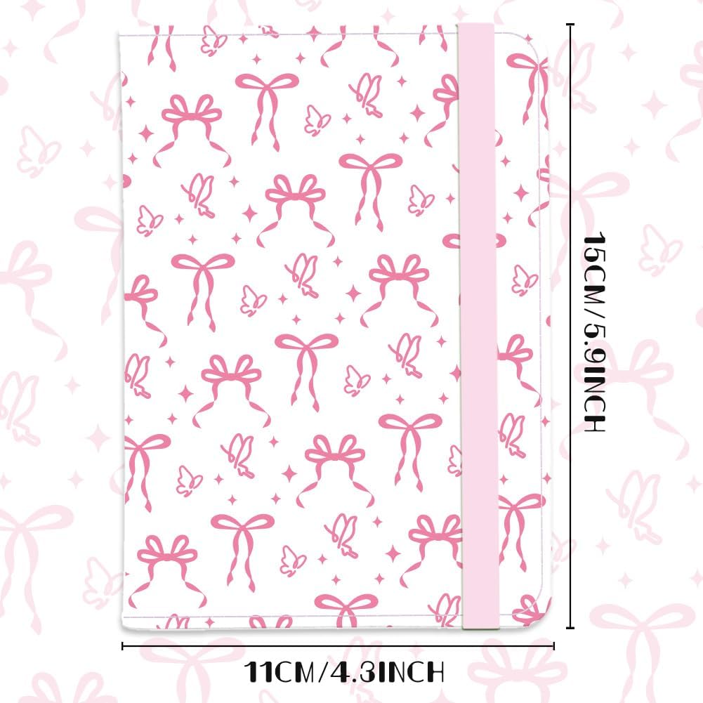 Pink Bow Ties Leather Passport Holder Cover Butteryfly Travel Wallet Passport Case with Credit Card Slots for Women Men Travelling Essentials for Flying