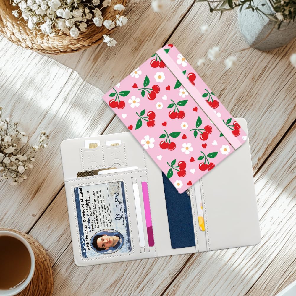 Pink Bow Ties Leather Passport Holder Cover Butteryfly Travel Wallet Passport Case with Credit Card Slots for Women Men Travelling Essentials for Flying
