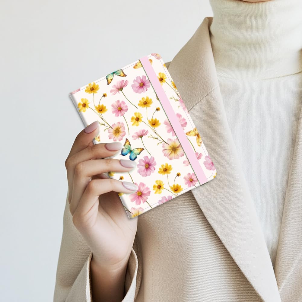 Pink Bow Ties Leather Passport Holder Cover Butteryfly Travel Wallet Passport Case with Credit Card Slots for Women Men Travelling Essentials for Flying