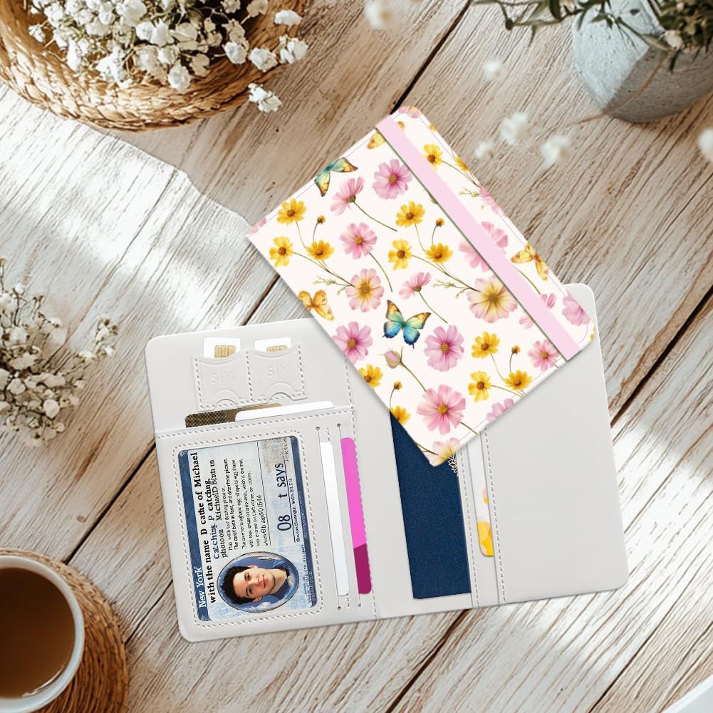 Pink Bow Ties Leather Passport Holder Cover Butteryfly Travel Wallet Passport Case with Credit Card Slots for Women Men Travelling Essentials for Flying
