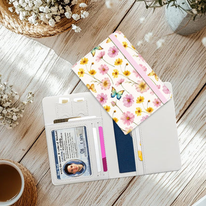 Pink Bow Ties Leather Passport Holder Cover Butteryfly Travel Wallet Passport Case with Credit Card Slots for Women Men Travelling Essentials for Flying
