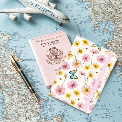 Pink Bow Ties Leather Passport Holder Cover Butteryfly Travel Wallet Passport Case with Credit Card Slots for Women Men Travelling Essentials for Flying