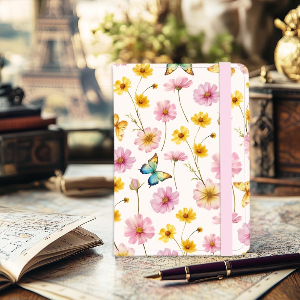 Pink Bow Ties Leather Passport Holder Cover Butteryfly Travel Wallet Passport Case with Credit Card Slots for Women Men Travelling Essentials for Flying