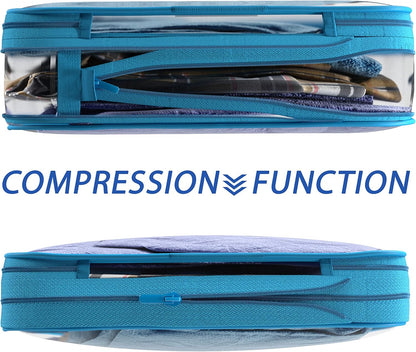 Clear Compression Packing Cubes 3 Set - Bags for Travel - Luggage Cube Organizer - Blue