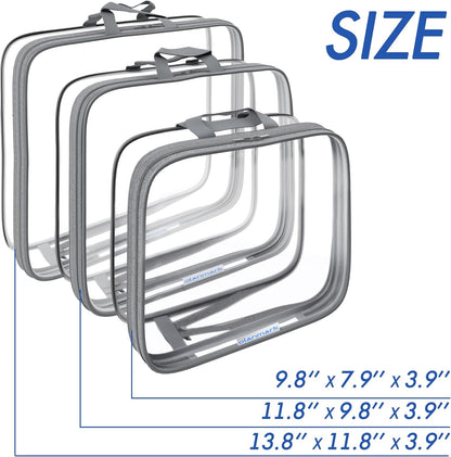 Clear Compression Packing Cubes 3 Set - Bags for Travel - Luggage Cube Organizer - Blue