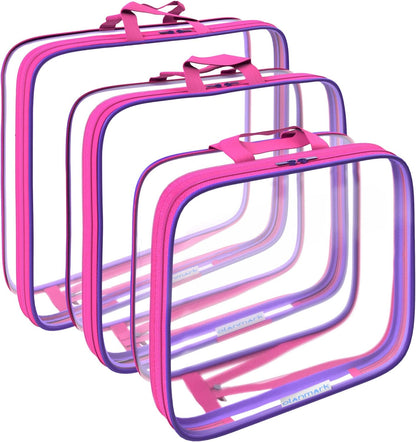 Clear Compression Packing Cubes 3 Set - Bags for Travel - Luggage Cube Organizer - Blue