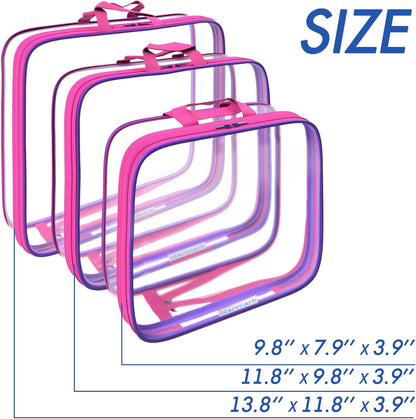 Clear Compression Packing Cubes 3 Set - Bags for Travel - Luggage Cube Organizer - Blue