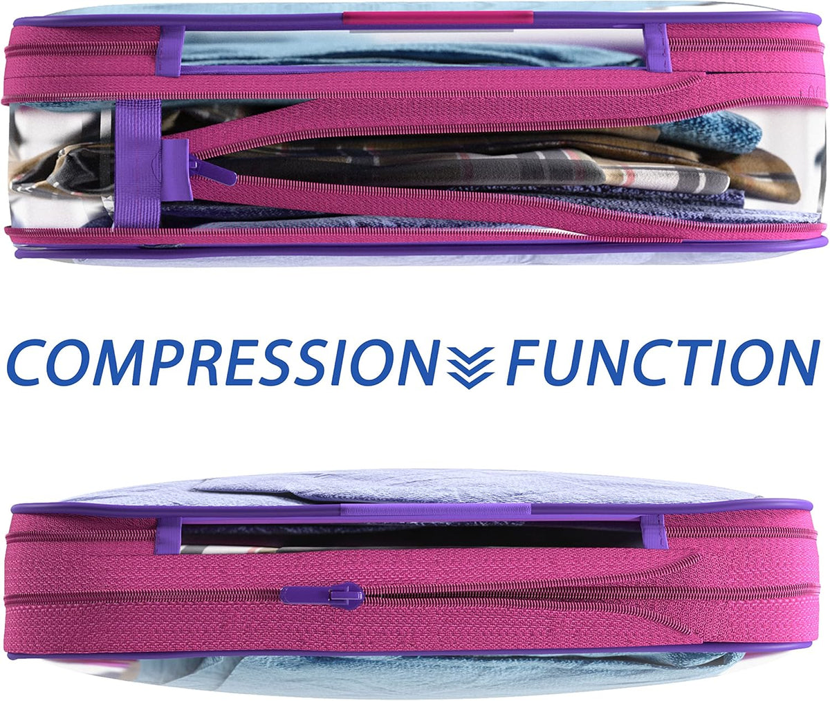 Clear Compression Packing Cubes 3 Set - Bags for Travel - Luggage Cube Organizer - Blue