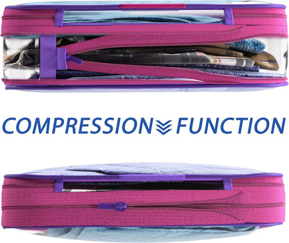 Clear Compression Packing Cubes 3 Set - Bags for Travel - Luggage Cube Organizer - Blue