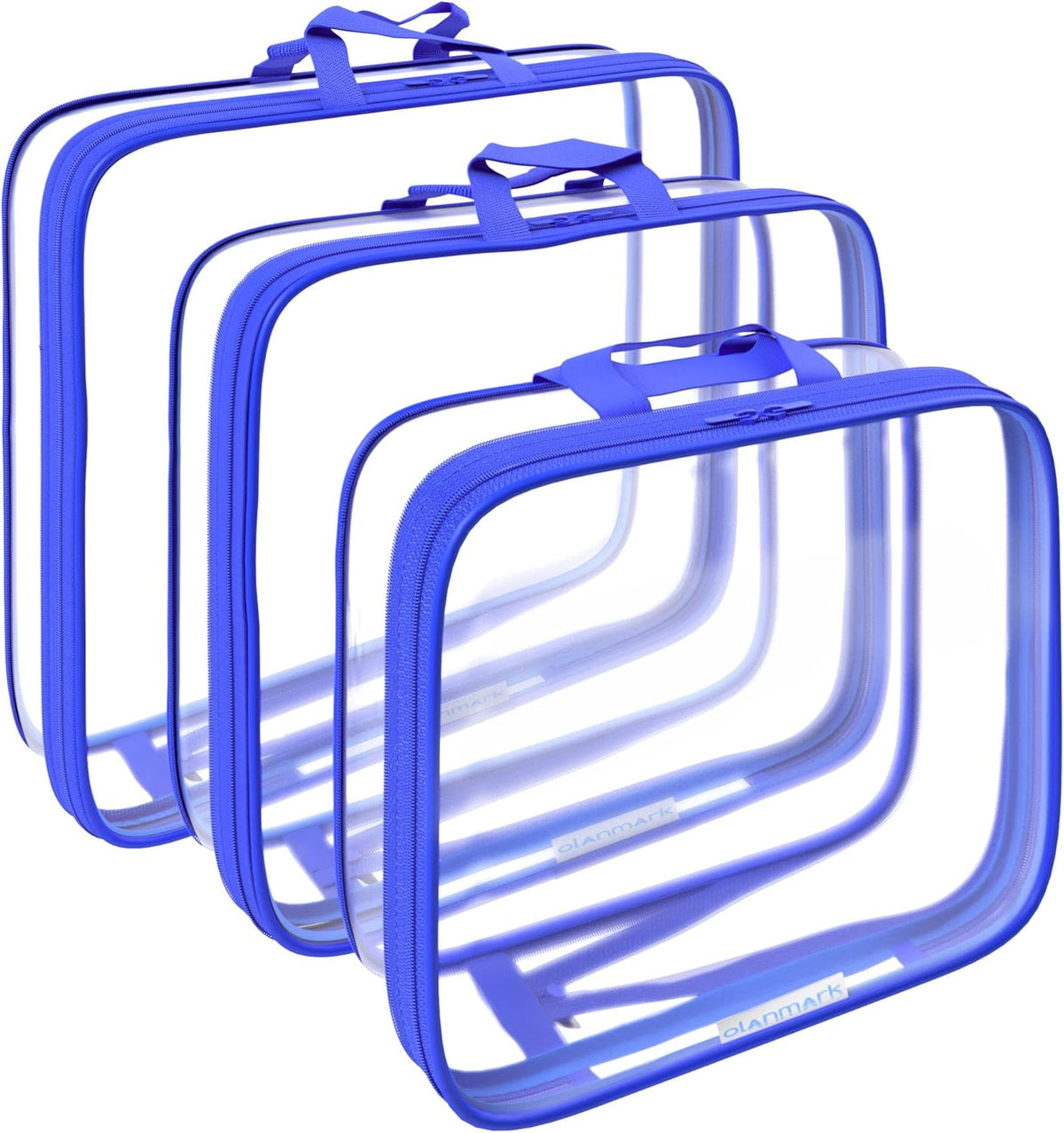 Clear Compression Packing Cubes 3 Set - Bags for Travel - Luggage Cube Organizer - Blue