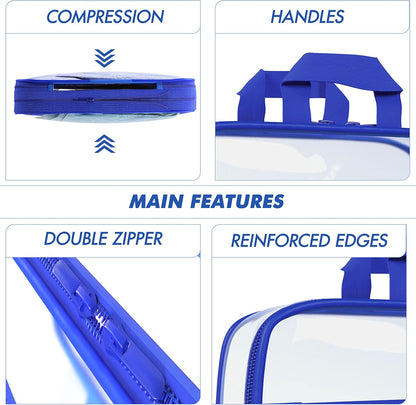 Clear Compression Packing Cubes 3 Set - Bags for Travel - Luggage Cube Organizer - Blue