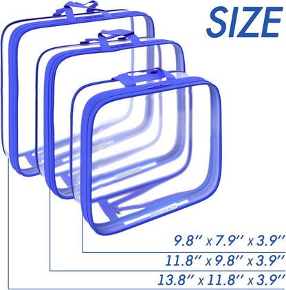Clear Compression Packing Cubes 3 Set - Bags for Travel - Luggage Cube Organizer - Blue