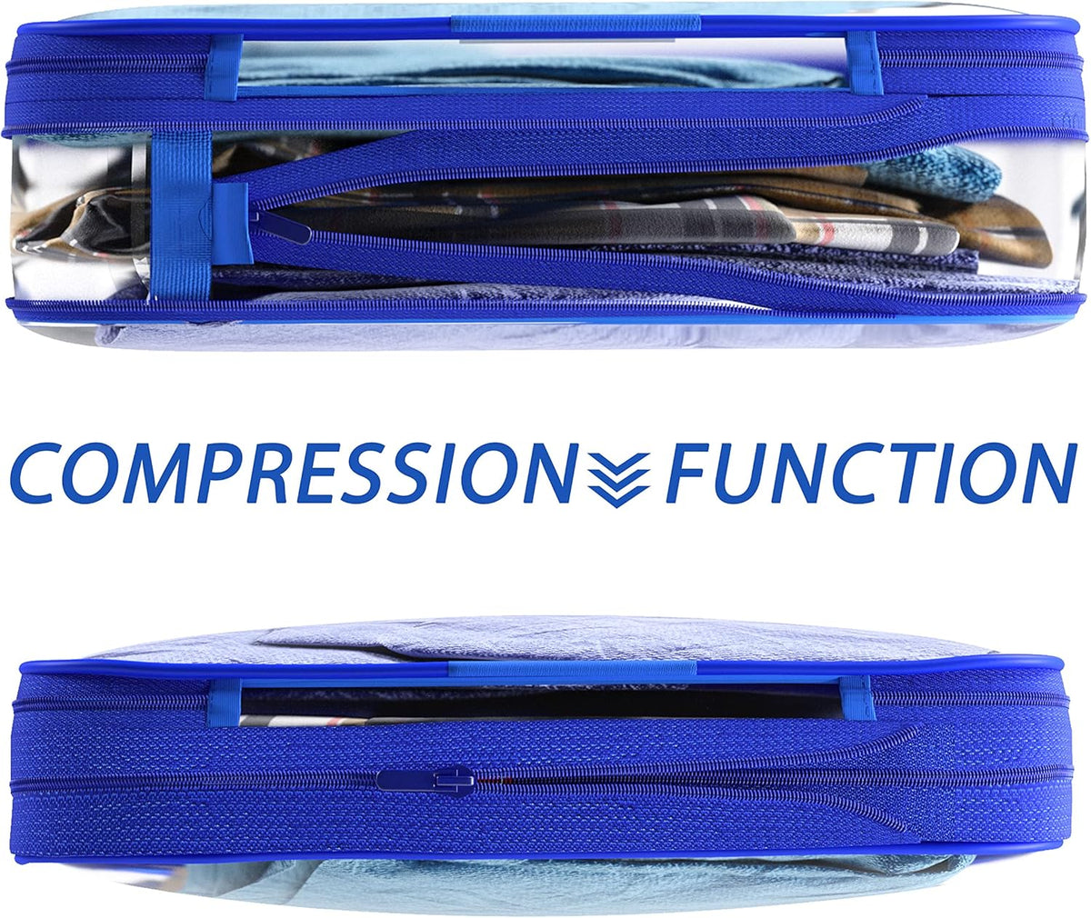 Clear Compression Packing Cubes 3 Set - Bags for Travel - Luggage Cube Organizer - Blue