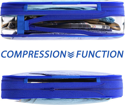 Clear Compression Packing Cubes 3 Set - Bags for Travel - Luggage Cube Organizer - Blue
