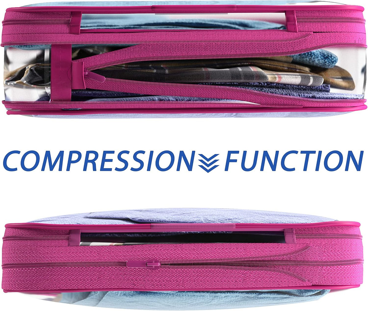 Clear Compression Packing Cubes 3 Set - Bags for Travel - Luggage Cube Organizer - Blue