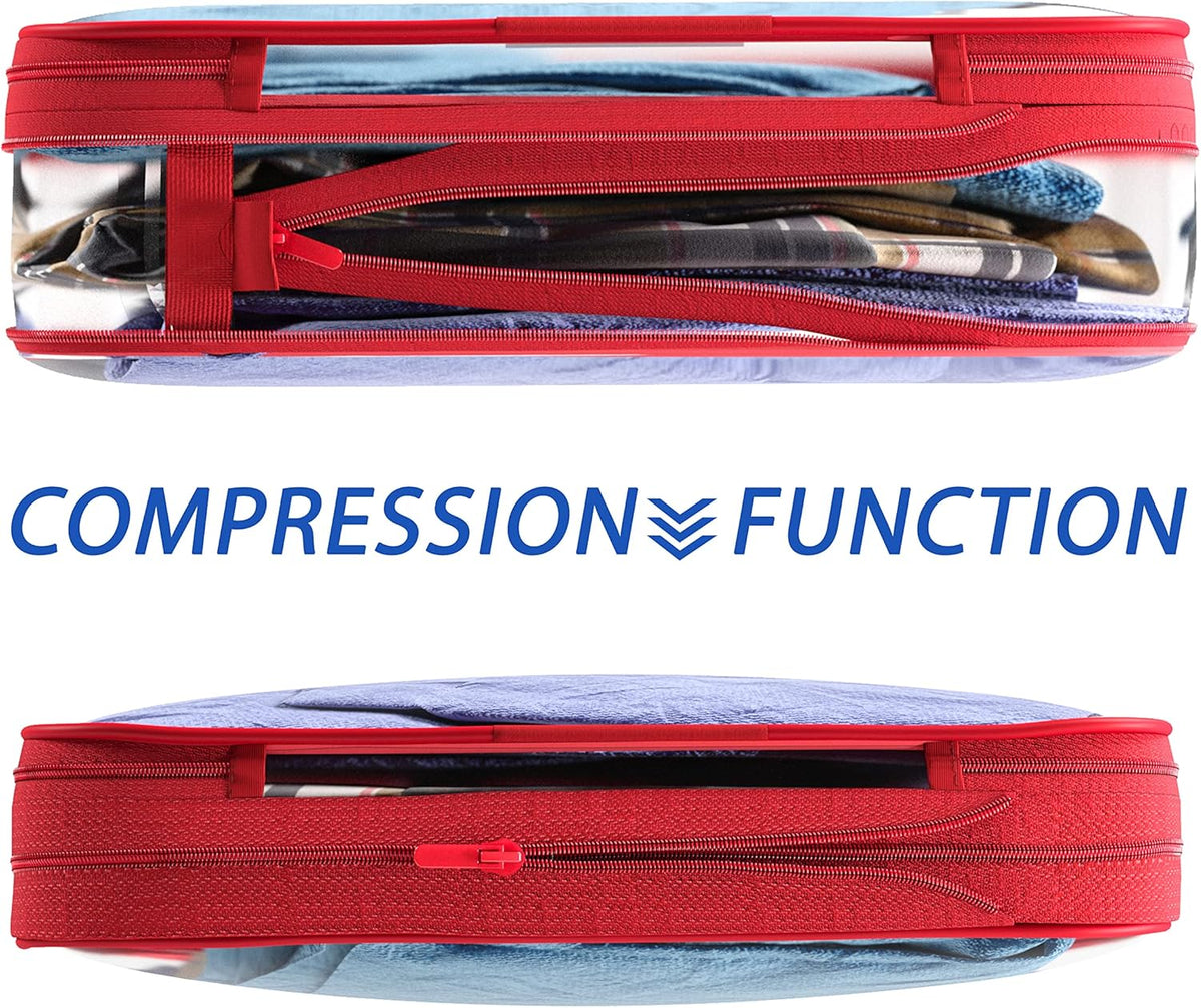 Clear Compression Packing Cubes 3 Set - Bags for Travel - Luggage Cube Organizer - Blue
