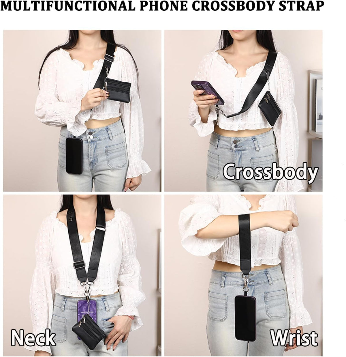 Crossbody Body Phone Holder for Women, New Phone Strap with Zippered Pouch, Adjustable Crossbody Strap
