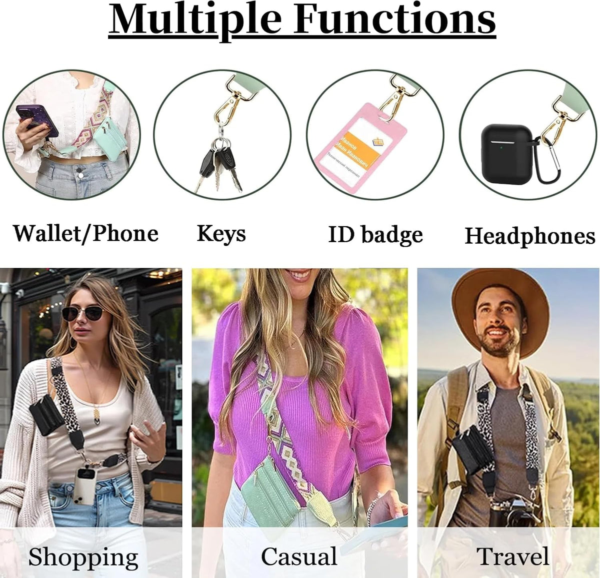 Crossbody Body Phone Holder for Women, New Phone Strap with Zippered Pouch, Adjustable Crossbody Strap