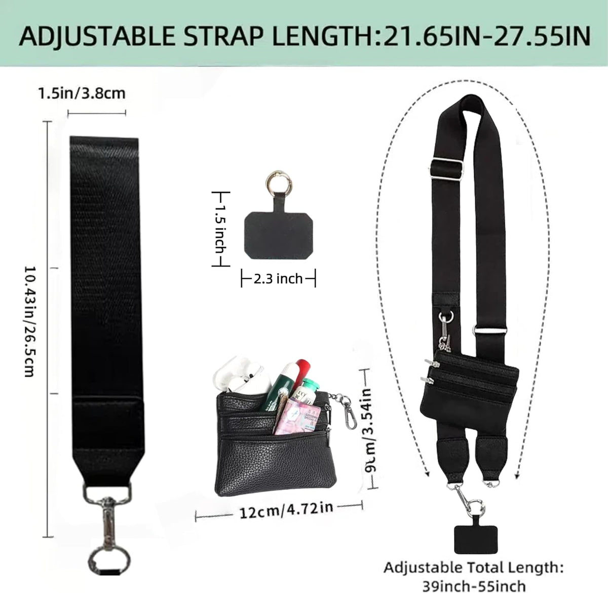 Crossbody Body Phone Holder for Women, New Phone Strap with Zippered Pouch, Adjustable Crossbody Strap