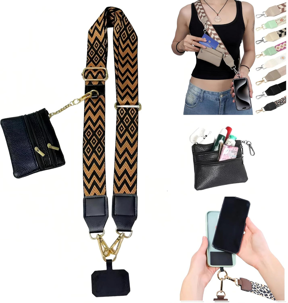 Crossbody Body Phone Holder for Women, New Phone Strap with Zippered Pouch, Adjustable Crossbody Strap