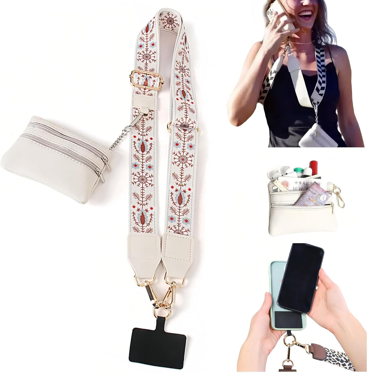 Crossbody Body Phone Holder for Women, New Phone Strap with Zippered Pouch, Adjustable Crossbody Strap
