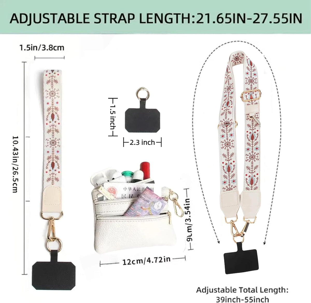 Crossbody Body Phone Holder for Women, New Phone Strap with Zippered Pouch, Adjustable Crossbody Strap