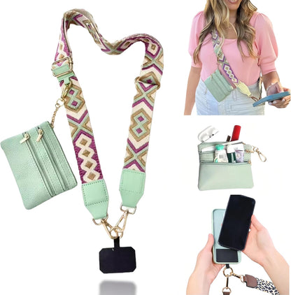 Crossbody Body Phone Holder for Women, New Phone Strap with Zippered Pouch, Adjustable Crossbody Strap