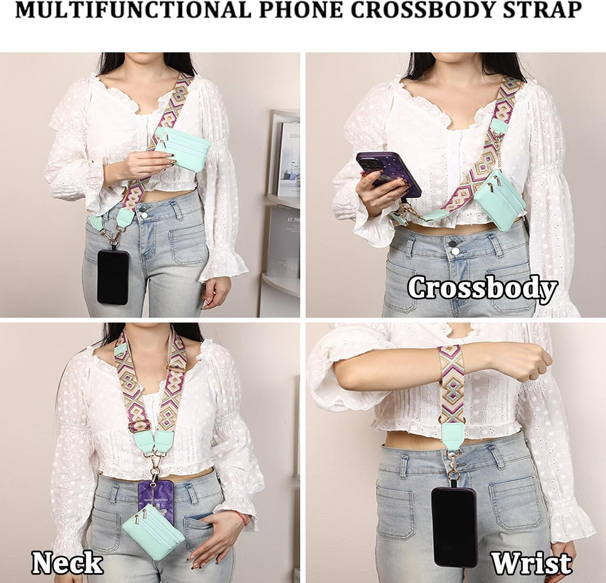 Crossbody Body Phone Holder for Women, New Phone Strap with Zippered Pouch, Adjustable Crossbody Strap