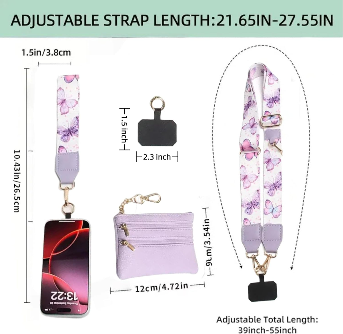 Crossbody Body Phone Holder for Women, New Phone Strap with Zippered Pouch, Adjustable Crossbody Strap