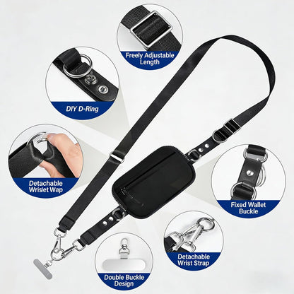 Crossbody Body Phone Holder for Women, New Phone Strap with Zippered Pouch, Adjustable Crossbody Strap