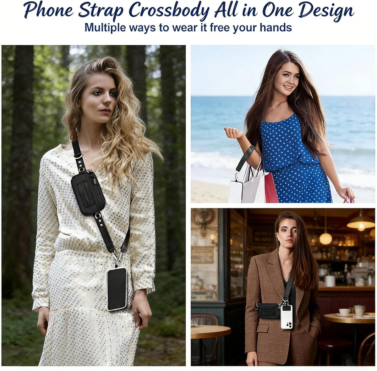 Crossbody Body Phone Holder for Women, New Phone Strap with Zippered Pouch, Adjustable Crossbody Strap