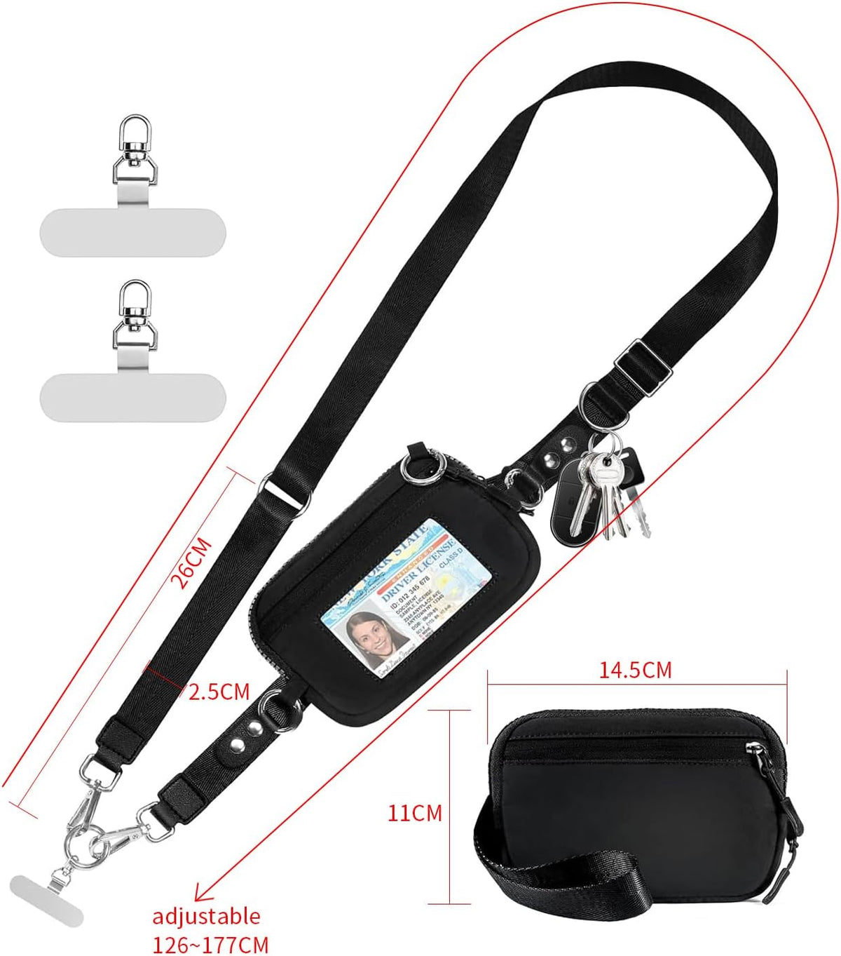 Crossbody Body Phone Holder for Women, New Phone Strap with Zippered Pouch, Adjustable Crossbody Strap