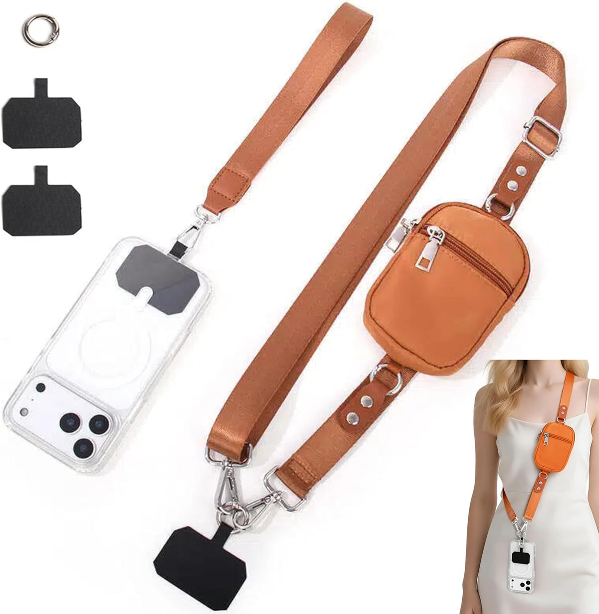 Crossbody Body Phone Holder for Women, New Phone Strap with Zippered Pouch, Adjustable Crossbody Strap