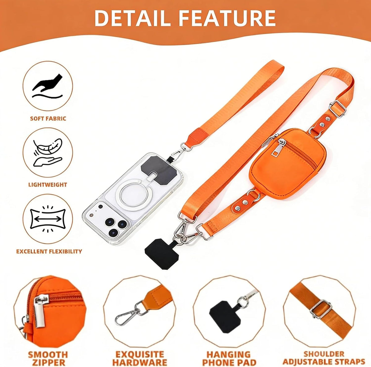 Crossbody Body Phone Holder for Women, New Phone Strap with Zippered Pouch, Adjustable Crossbody Strap