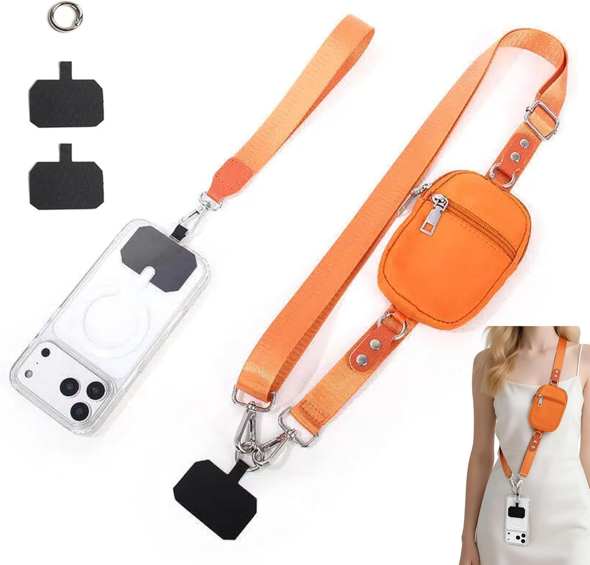 Crossbody Body Phone Holder for Women, New Phone Strap with Zippered Pouch, Adjustable Crossbody Strap