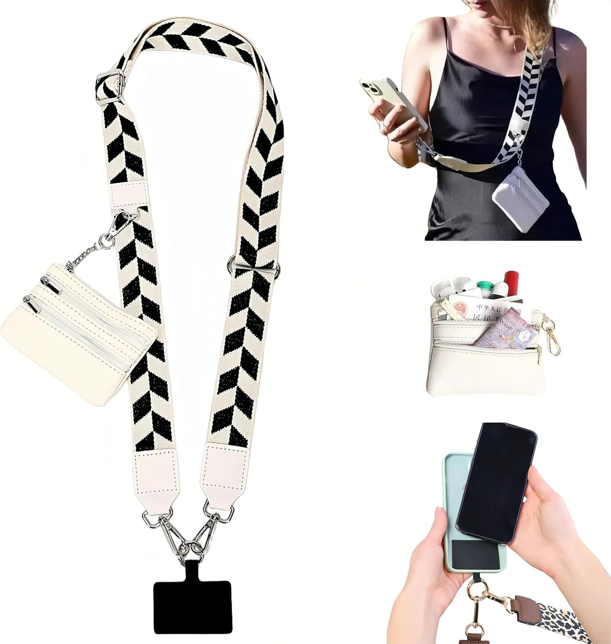 Crossbody Body Phone Holder for Women, New Phone Strap with Zippered Pouch, Adjustable Crossbody Strap