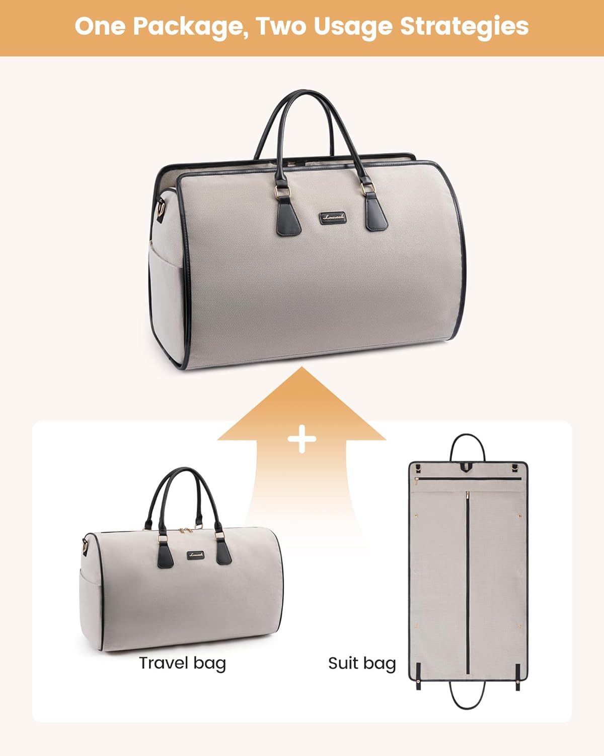 Convertible Travel Duffle Bag for Women Men,2 in 1 Garment Bag for Travel with Shoe Pouch,Overnight Weekender Carry On Duffel Bags for Airplane,Hanging Suitcase Suit Dress Business for Trip