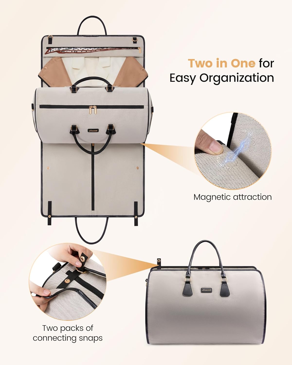 Convertible Travel Duffle Bag for Women Men,2 in 1 Garment Bag for Travel with Shoe Pouch,Overnight Weekender Carry On Duffel Bags for Airplane,Hanging Suitcase Suit Dress Business for Trip