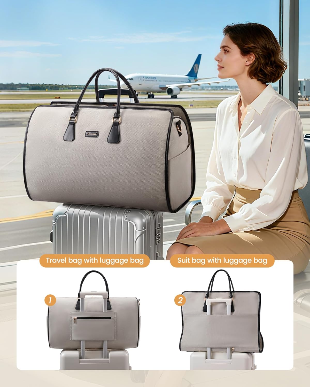 Convertible Travel Duffle Bag for Women Men,2 in 1 Garment Bag for Travel with Shoe Pouch,Overnight Weekender Carry On Duffel Bags for Airplane,Hanging Suitcase Suit Dress Business for Trip