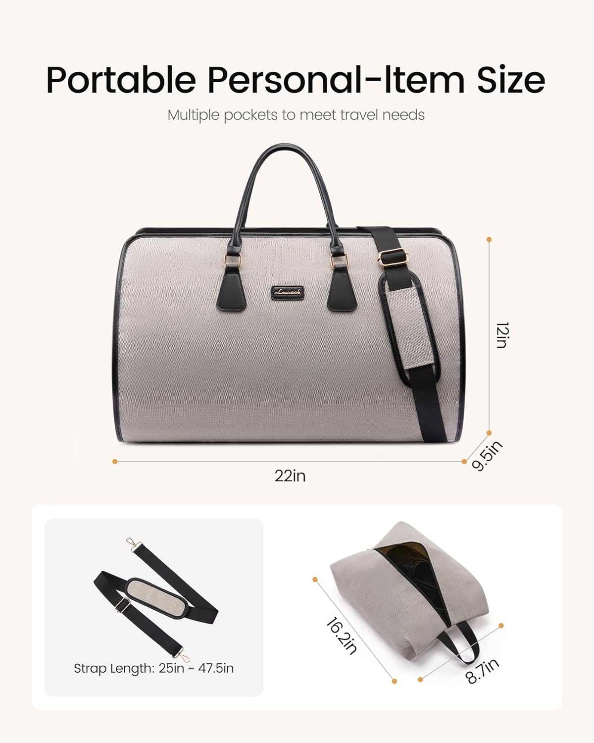 Convertible Travel Duffle Bag for Women Men,2 in 1 Garment Bag for Travel with Shoe Pouch,Overnight Weekender Carry On Duffel Bags for Airplane,Hanging Suitcase Suit Dress Business for Trip