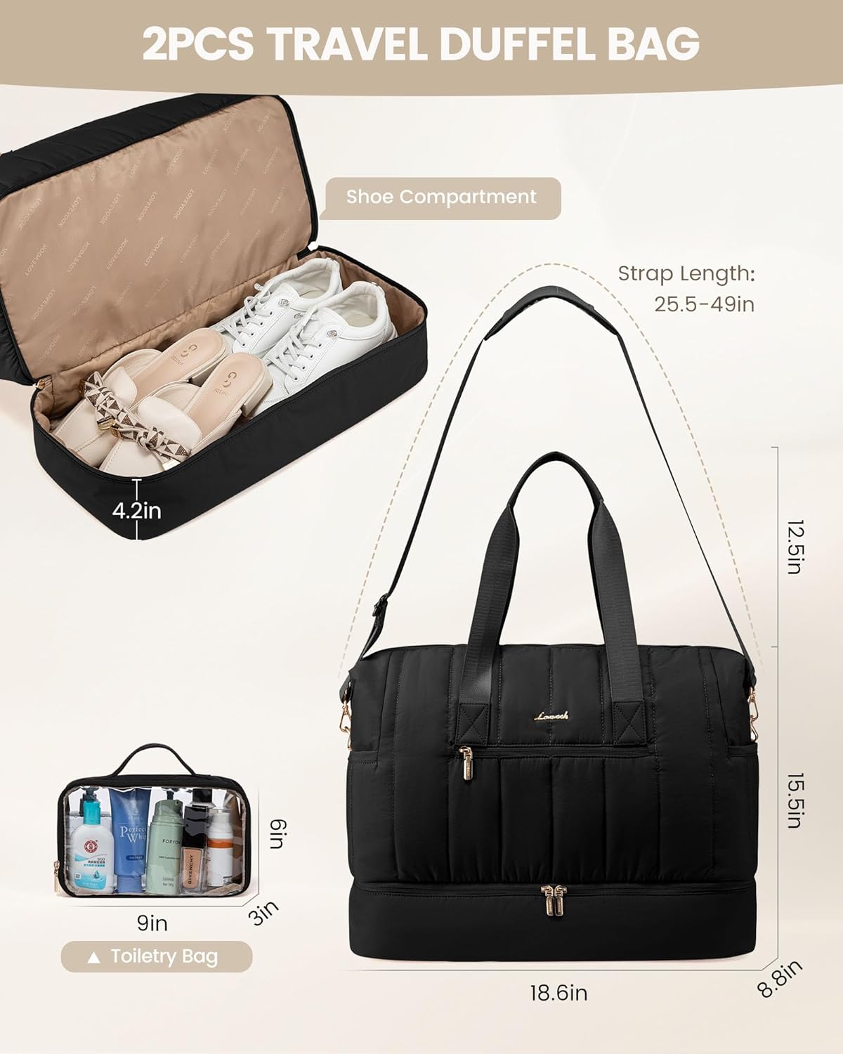 Convertible Travel Duffle Bag for Women Men,2 in 1 Garment Bag for Travel with Shoe Pouch,Overnight Weekender Carry On Duffel Bags for Airplane,Hanging Suitcase Suit Dress Business for Trip