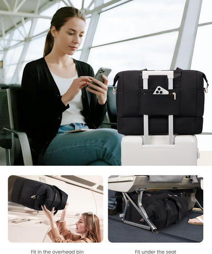 Convertible Travel Duffle Bag for Women Men,2 in 1 Garment Bag for Travel with Shoe Pouch,Overnight Weekender Carry On Duffel Bags for Airplane,Hanging Suitcase Suit Dress Business for Trip