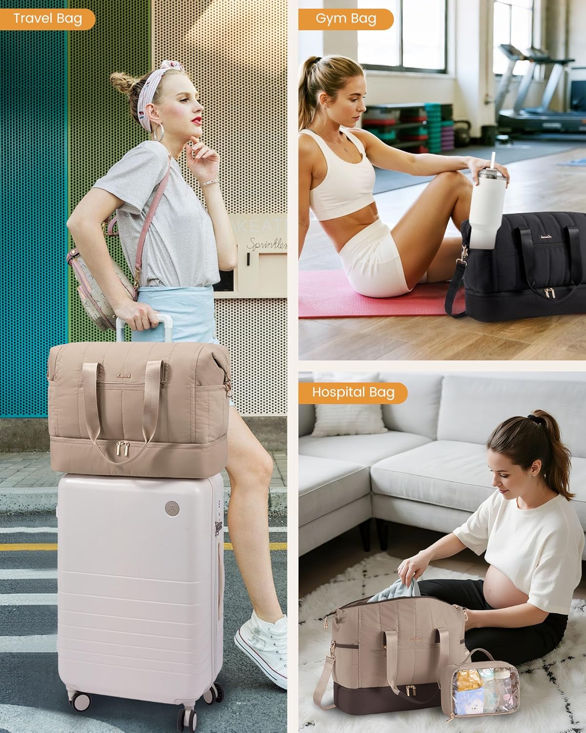 Convertible Travel Duffle Bag for Women Men,2 in 1 Garment Bag for Travel with Shoe Pouch,Overnight Weekender Carry On Duffel Bags for Airplane,Hanging Suitcase Suit Dress Business for Trip