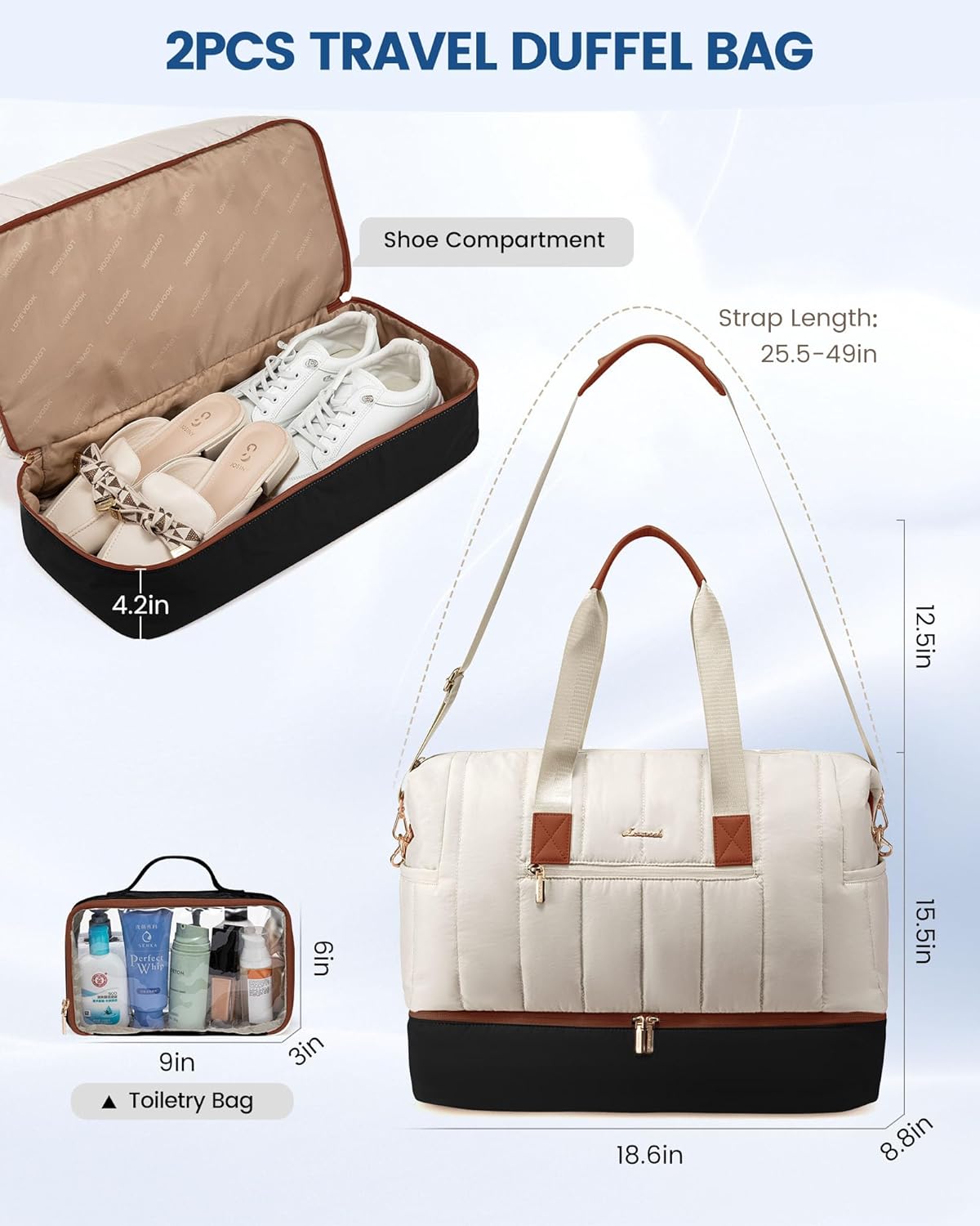 Convertible Travel Duffle Bag for Women Men,2 in 1 Garment Bag for Travel with Shoe Pouch,Overnight Weekender Carry On Duffel Bags for Airplane,Hanging Suitcase Suit Dress Business for Trip