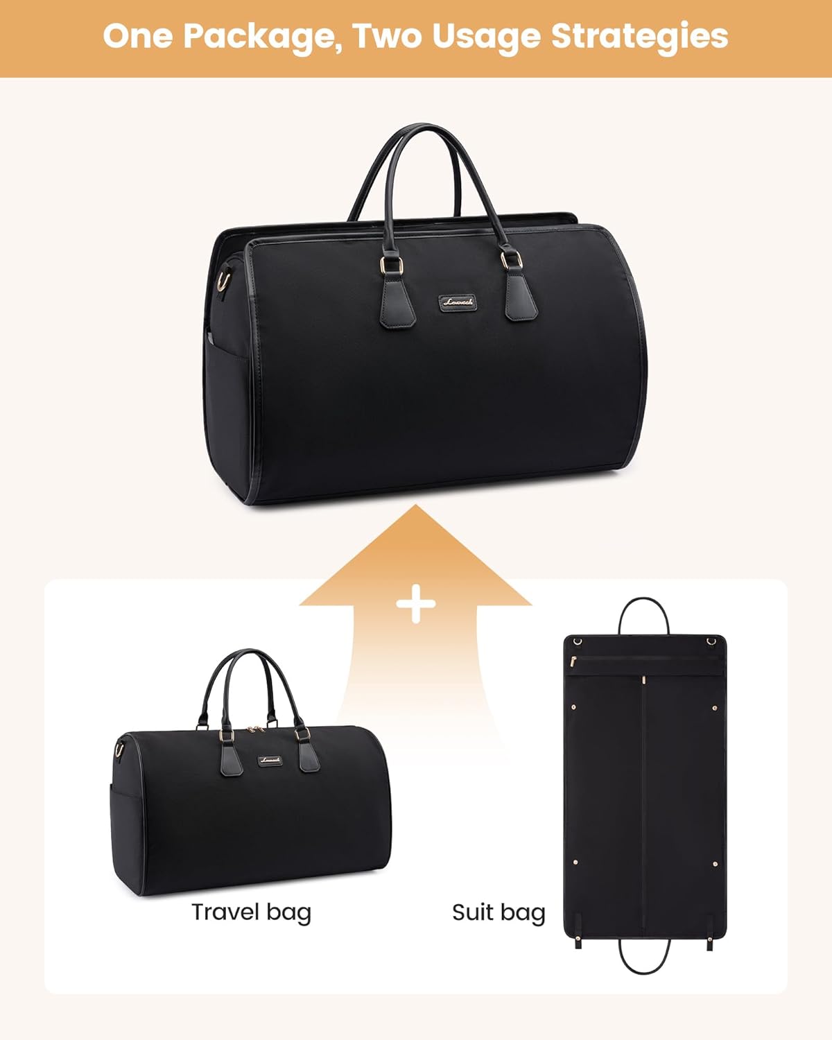 Convertible Travel Duffle Bag for Women Men,2 in 1 Garment Bag for Travel with Shoe Pouch,Overnight Weekender Carry On Duffel Bags for Airplane,Hanging Suitcase Suit Dress Business for Trip