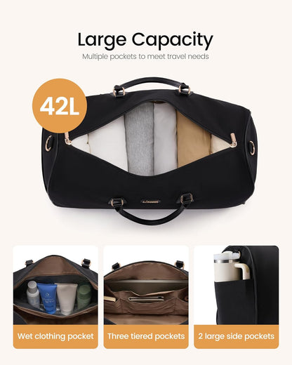 Convertible Travel Duffle Bag for Women Men,2 in 1 Garment Bag for Travel with Shoe Pouch,Overnight Weekender Carry On Duffel Bags for Airplane,Hanging Suitcase Suit Dress Business for Trip
