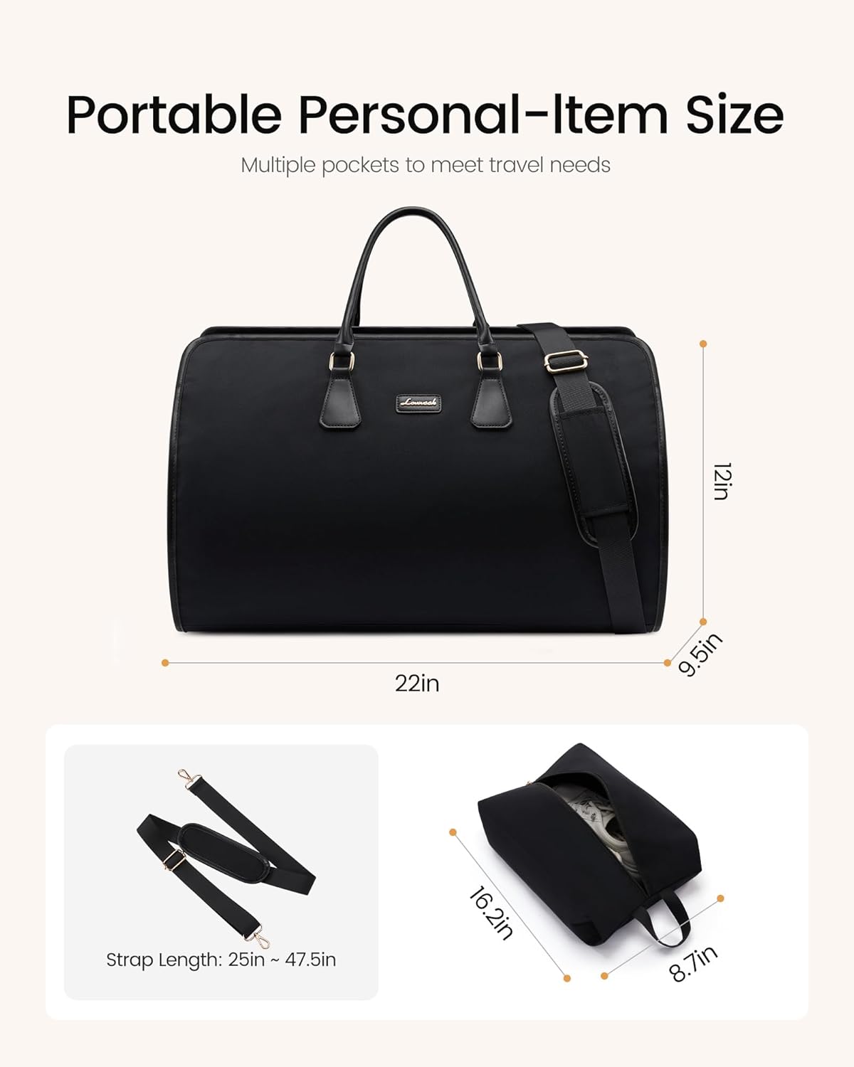 Convertible Travel Duffle Bag for Women Men,2 in 1 Garment Bag for Travel with Shoe Pouch,Overnight Weekender Carry On Duffel Bags for Airplane,Hanging Suitcase Suit Dress Business for Trip